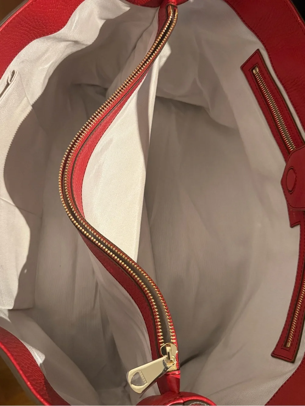 Red Leather Tote with Gold Accent - Women's Everyday Tote